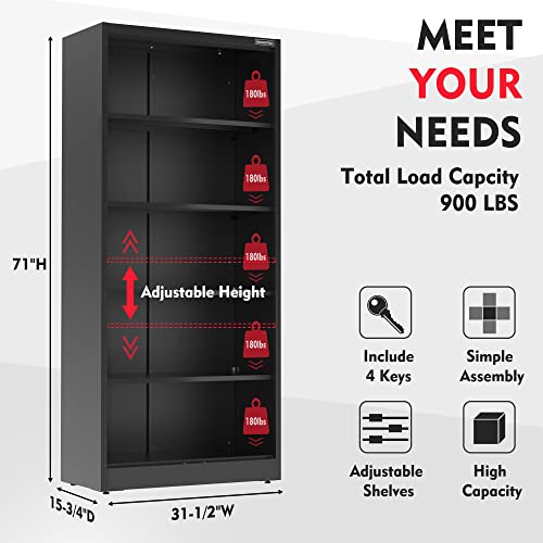 Image of WORKPRO Storage Cabinet, Metal Garage Cabinets with Doors and Shelves, Tall Locking Steel Cabinet for Tools Office Home Shops, 71 inch H x 31-1 /2 inch W x 15-3 /4 inch D, 900 LBS Load Capacity(Total) Black, 4 Keys