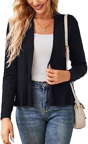 GRACE KARIN Women&#39;s Casual Draped Open Front Cropped Cardigan Long Sleeve Sweater Peplum Knit Outwear