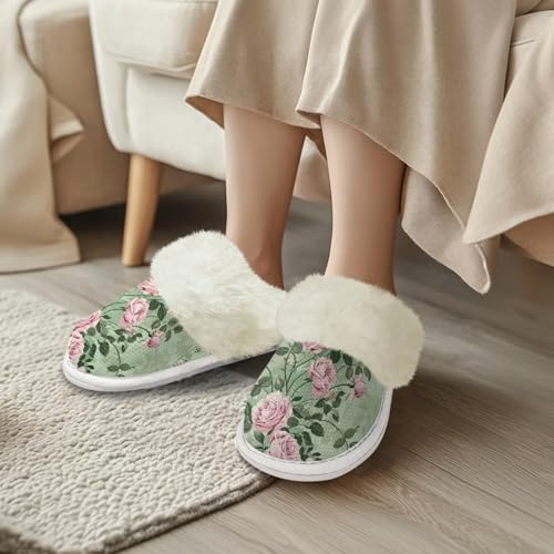 Women's Fuzzy Slippers Warm Memory Foam House Slippers Closed Toe Non-slip Comfy Indoor House Shoes3