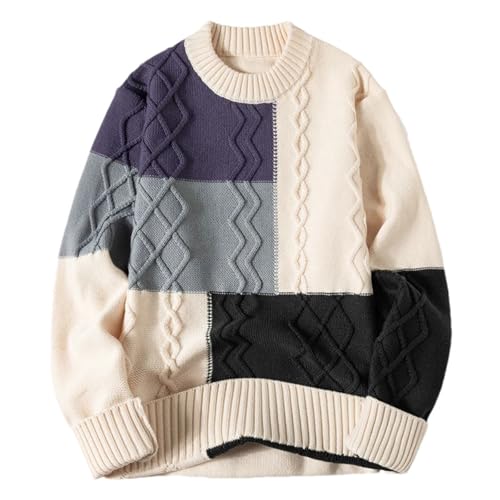 Men's Winter Warm Sweater - Fashion Casual Loose Patchwork O-Neck Knitted Pullover Streetwear Men's Clothing