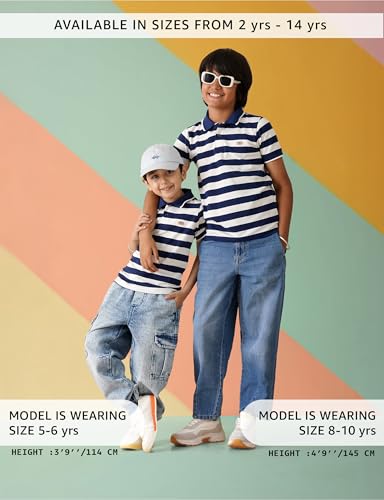 Image of Amazon Brand - Symbol Boys Cotton Rich Striped Polo Tshirt | Collar Tshirts | Half Sleeves | Regular Fit