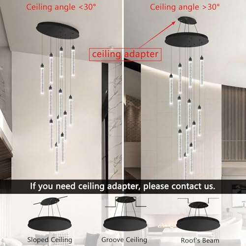 Image of 12-Lights Modern Chandeliers for Entryway High Ceiling Chandelier LED Dimmable Long Lights Fixture Pendants Lighting Crystal Chandeliers for Hallway Foyer Living Room Black Finished Lighting
