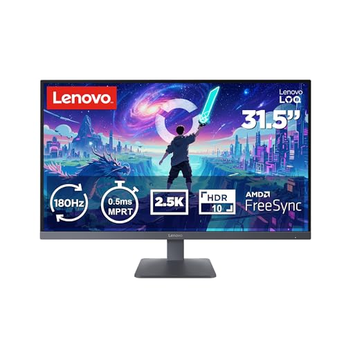 Image of Lenovo Legion LOQ 32Q-10 Gaming Monitor, 31.5 inch QHD, Flat, VA, 180Hz, 0.5ms MPRT, AMD FreeSync, HDR10, Tilt Stand, 2X HDMI 2.1 and DP 1.4, Raven Black