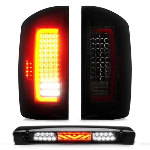 Tresound Tail Light + 3rd Brake Cargo Lamp for 2007 2008 Dodge Ram 1500 2007 2008 2009 Ram 2500 3500 Third High Mount Stop Light Rear LED Taillight Assembly 55277302AC 55277303AC