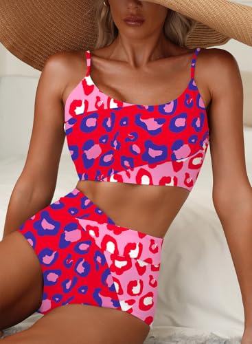 Image of Herseas Women 2 Piece High Waisted Bikini Sets Color Block Popular Swimsuit 2026 Summer Beach Best Bathing Suits