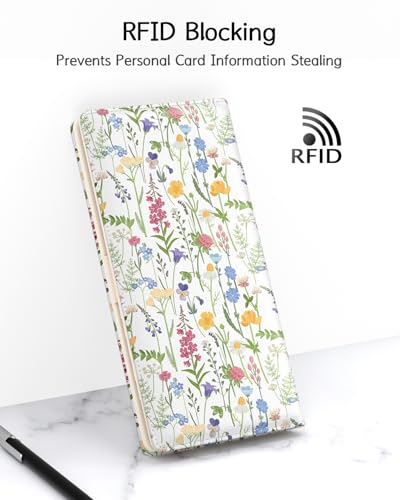 Image of Nipichsha Womens Wallet, RFID Slim Wallets for Women, Thin Ladies Credit Card Holder Purse, Cute Leather Bifold Clutch Billfold with 11 Card Slots & ID Window, Colorful Flowers