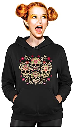 Rose Eye Sugar Skulls Sweatshirt Day of The Dead Gothic Women s Hoodie XX-Large Black
