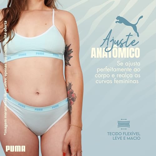 PUMA Calcinha Sem Costura Elástico 35mm Anatômica Confortável Toque Macio Adulto Feminina, Piscina,