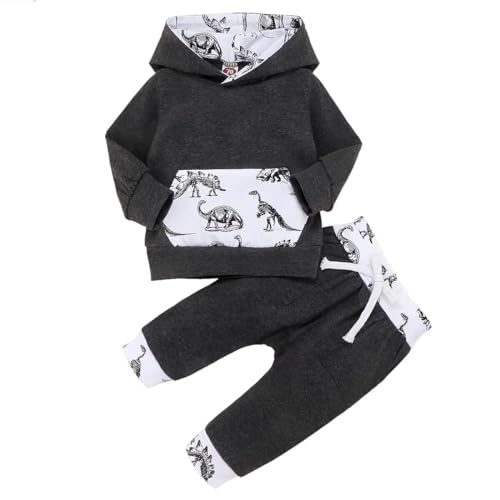 Image of CETEPY Baby Boy Clothes Infant Hoodie Tops Outfit Long Sleeve Sweatshirt Plaid Pants 2pcs Set 0-36 Months