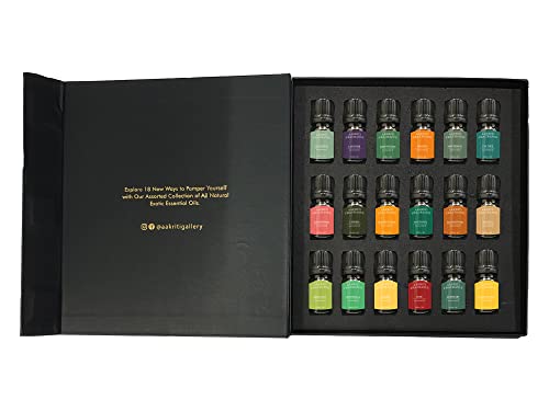 Aakriti Essential Oil Set In Gift Box | Safe For Diffusers, Massage, Aromatherapy, Candle Making, Skin & Hair Care In 5Ml/0.17 Oz Glass Bottles (Set Of 18) #TOP1