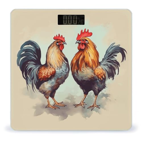 Báscula digital de baño con diseño de gallo y gallina miniatura 1