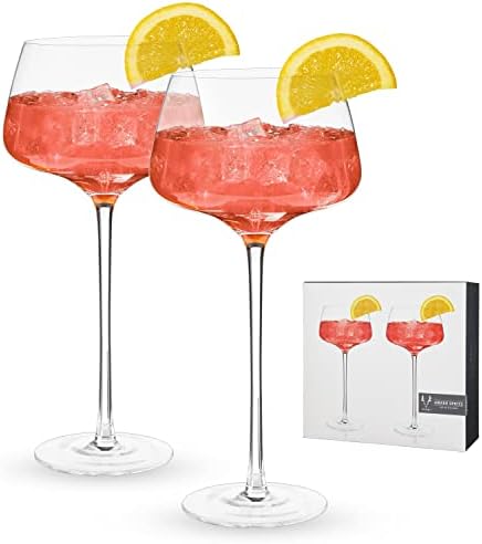 Viski Angled Stemmed Cocktail glasses, Perfect for Amero Spritz, Aperol Spritz, Americano, and Tonic, Premium Crystal drinking glasses, Long Stem Cocktail glass, set of 2, 16oz