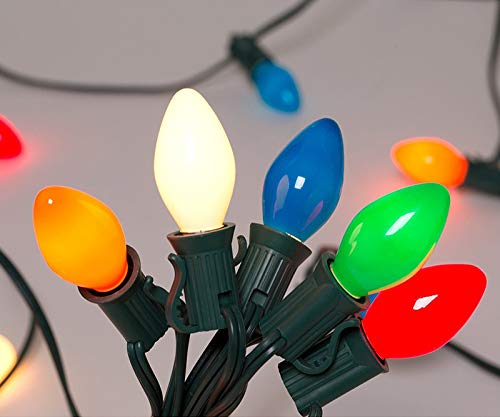 Image of C7 Multicolor Christmas Lights Outdoor, 25Ft Incandescent Christmas Outdoor String Lights with 27 Multicolor Ceramic Bulbs Vintage Christmas Lights for Roofline Patio Xmas Tree Party Garden Decoration