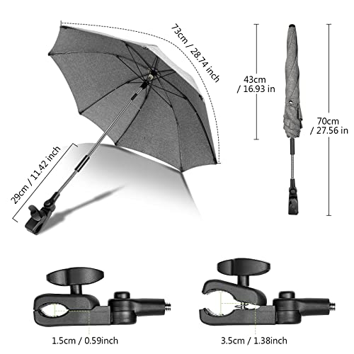 Winload Sonnenschirm Buggy, Universal Sonnenschirm kinderwagen, UV Schutz 50+ Sonnenschutz, für Rund- und Ovalrohre, 70 cm Durchmesser, Babywagen Schirm mit Gerader Schirmgriff