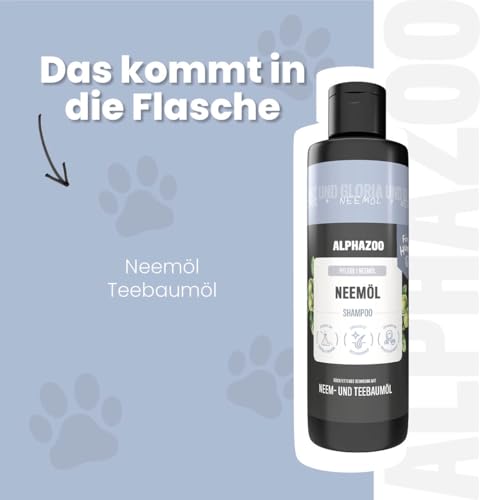 alphazoo Neemöl Hundeshampoo 250 ml – Milde Fellpflege mit Neem- & Teebaumöl – Für empfindliche Hundehaut & glänzendes Fell – Vegan & Ohne Silikone