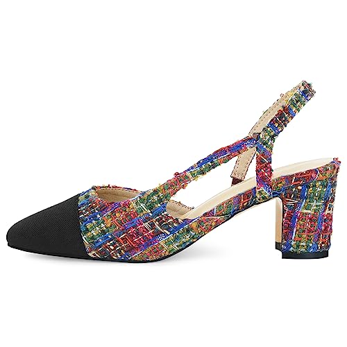 Image of MICIFA Slingback Heels for Women,Round Toe Chunky Heeled Pumps Ankle Strap Fashion Splicing Dress Shoes
