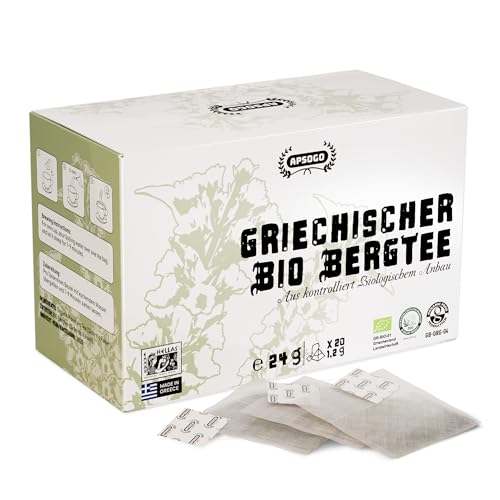 APSOGO Bio Griechischer Bergtee Sideritis Tee aus Griechenland 20 Teebeutel Aromatisch & koffeinfrei