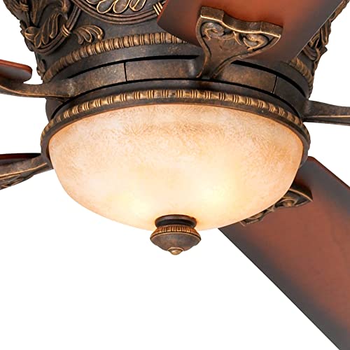 Casa Vieja 52" Vintage Hugger Indoor Ceiling Fan With Light Led 2 Light Dimmable Remote Control Golden Bronze Reversible Teak Walnut Blades For Living Room Kitchen Bedroom Family Dining #TOP2