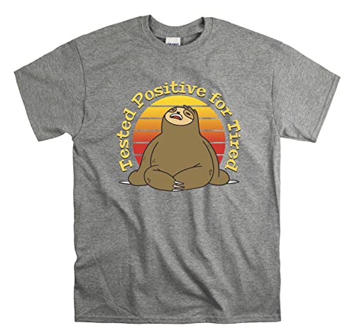 T-shirt homme femme paresseux fatigué gris taille L à col rond