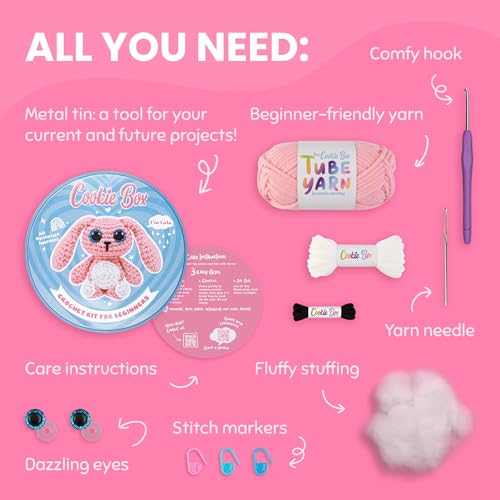 image for Cookie Box Crochet Kit for Beginners – Gift Set to Make Bunny Lola A