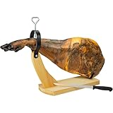 MIMOCASA Jamonero Profesional Góndola de Madera - Soporte y Base de Corte para Jamón Ibérico con Cuchillo, Medidas 37,5 x 16,8 x 60 cm, Fabricado en España