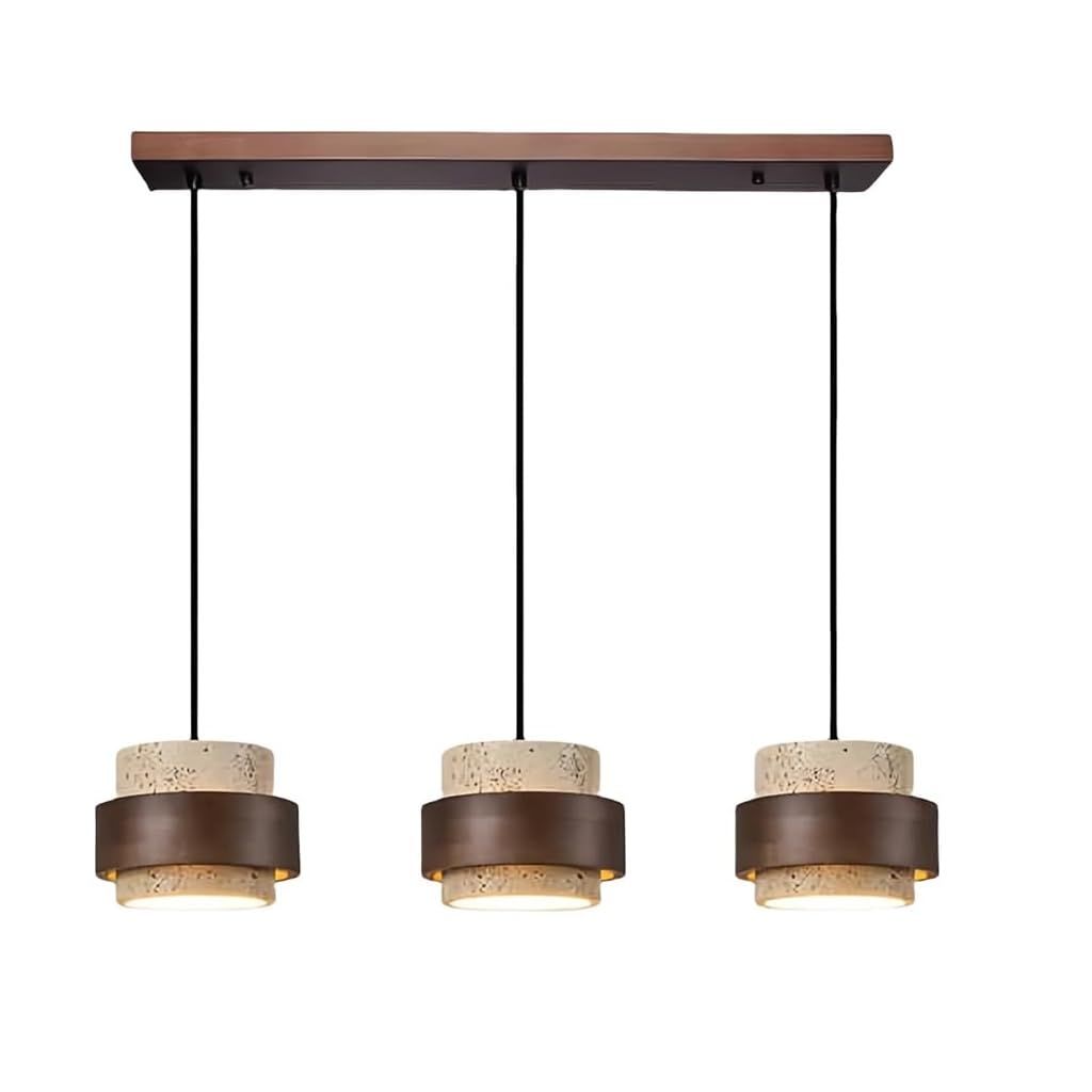 Lot de 3 Suspension Luminaire Japonaise Wabi Sabi Pierre Jaune