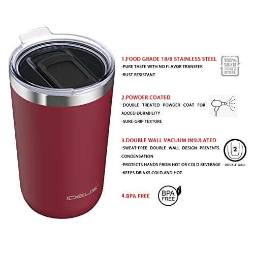 Ideus 20 Oz Tumbler, Travel Coffee Mug With Splash Proof Sliding Lid, Double Wall Stainless Steel Vacuum Insulated Coffee Mug For Home And Office, Keep Beverages Hot Or Cold, Blood Red #TOP5