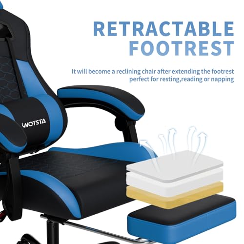 WOTSTA Gaming Chair with Footrest, Gaming Chairs PVC Leather Ergonomic Office Gamer Chair Headrest Lumbar Support Racing Style Video Gaming Chair for Office の商品画像 4
