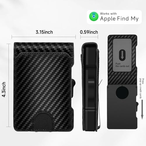 Mens Air Wallet, with Smart Tracker, RFID Blocking Credit Card Clip, Bi-Fold Minimalist Wallet, Compatible with Apple Find My iOS Only, Replacement AirTag Chip(Carbon Fiber Pattern)2