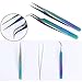 BORN PRETTY Tweezers Straight Curved colorful Stainless Steel Nippers Nail Art Sticker Rhinestone Eyelash Picker Professional Precision Pointed Tweezers for Ingrown Hair Facial Hair Eyebrows
