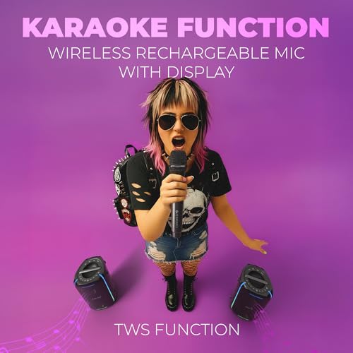 Image of Zebronics Portable Bluetooth Speaker, 90W, Upto 6 Hours Playback, Dual Full-Range Drivers, Karaoke, TWS, BT v5.3, USB, AUX, RGB, Deep Bass, Wireless Mic with Display, Type-C Charge (Party Fyre 100)