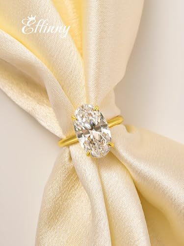 6.5ct Elongated Oval Cut Engagement Ring for Women,Yelllow Gold Plated 925 Sterling Silver Simulated Diamond Solitaire Promise Ring for Wedding,Travel,Daily2