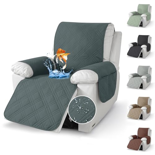 Chingcoo Sesselschoner für Relaxsessel mit Armlehnen & Taschen – Weicher Sesselüberwurf 59×203 cm, rutschfest & Waschbar, Sesselbezug zum Schutz vor Flecken & Haustieren (Dark Gray)