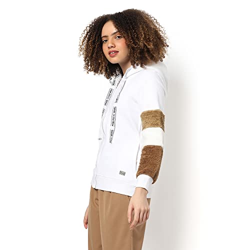 Image of Campus Sutra Women's Cotton Hooded Neck Sweatshirt(AWIN22 CSW-AW-HD0100 L C8-White L)