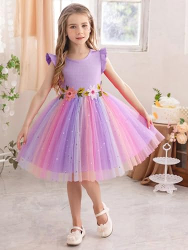 Girls Tulle Dress Toddler Flutter Sleeve Tutu Dress Summer Flower Birthday Party Princess Dresses2