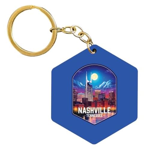 R and R Imports Nashville Tennessee Design D Parent row Souvenir 2” Wooden Hexagon Keychain
