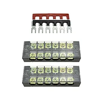 Hahiyo Dual Row Screw Terminal Strip Blocks 91.5mm Length Insulated Fork 600V 25A 6Positions Wire Cover Connector Keep Wire Neat Tidy Safe Clearly Visible Mount in Place for Electrical with Strip 2set