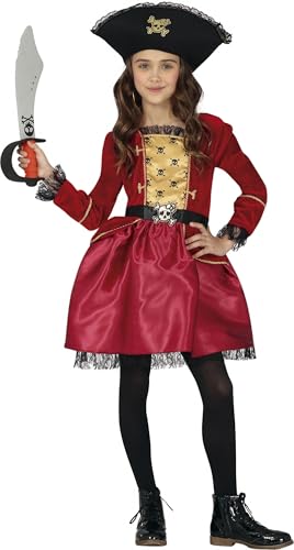 Costume da Pirata Bambini 7-9 Anni - Cappello e Vestito - Costumi da Corsara e Bucaniera per Halloween Carnevale e Feste in Maschera - Ideale per Bambine - Granata