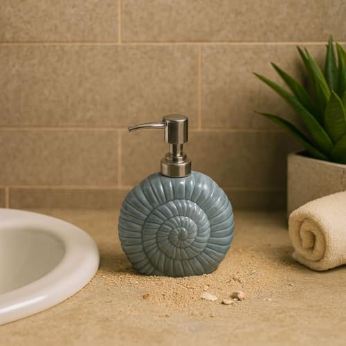 Image of Ceramic Soap Dispenser 300ml (Set of 1) | Multipurpose Liquid Soap, Lotion & Hand Wash Pump Bottle for Bathroom & Kitchen | Solid Grey Shell Design