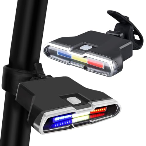 Image of Proberos LED Cycle Llights for Bicycle, USB Rechargeable Bike Safety Light 3-Color Warning with 7 Lighting Modes, Waterproof Tail Outdoor Riding Under Saddle