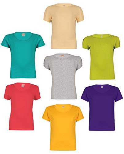 Image of SINI MINI Sinimini Girls Half Sleeve Cotton Round Neck Tshirt with bio wash (Pack of 7).