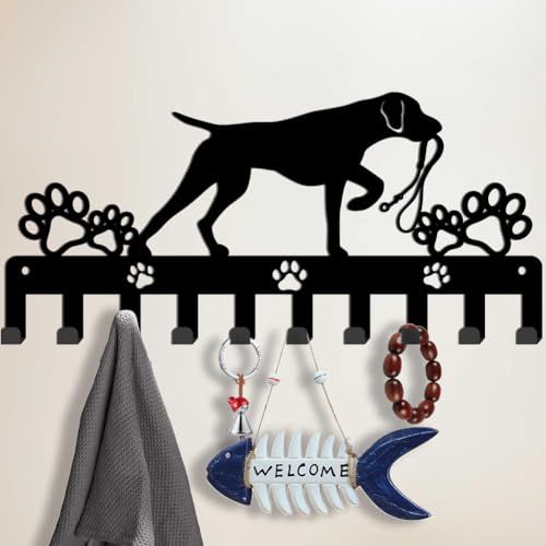 SUPERDANT Schlüsselhalter Mit Kurzhaarigem Vorstehhund Schlüsselhaken Hund Mit Pfotenabdruck Schlüsselleiste Mit 10 Haken Dekorative Wandhaken Schlüssel Organizer Für Hundeleine Küchenwanddekoration