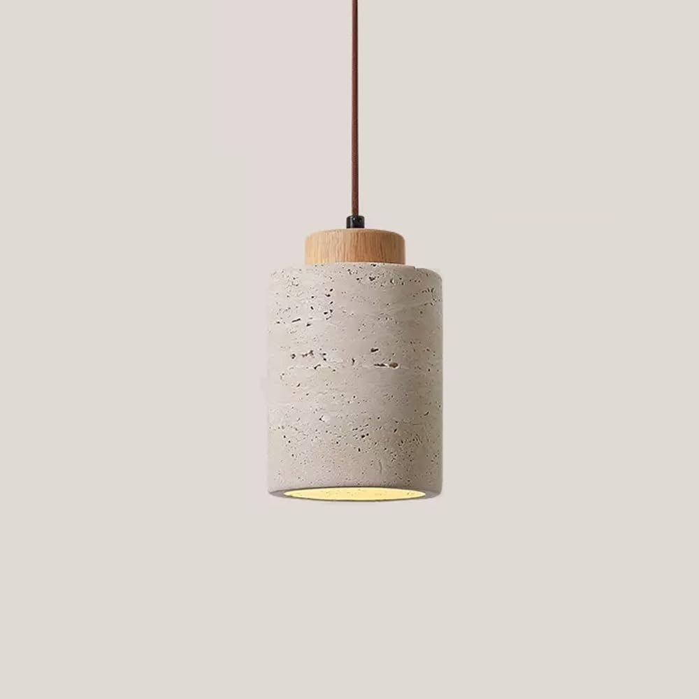 Lámpara Colgante cilíndrica nórdica de Piedra Natural, pequeña, de Estilo Moderno de Mediados de Siglo, para Techo, Estilo rústico Industrial de Madera, Ideal para Mesa de Comedor,