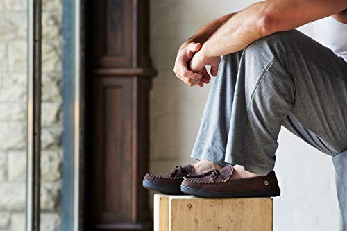 Image of isotoner Men's Slip-on Indoor /Outdoor Microsuede Memory Foam Comfort Moccasin Slippers