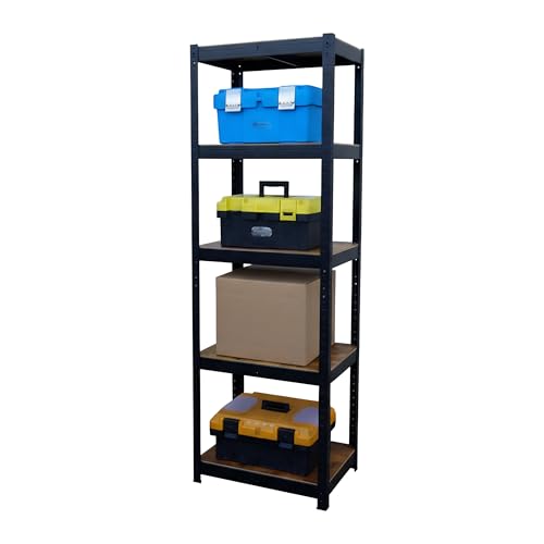 Relaxdays Schwerlastregal, HBT 180x60x30 cm, 500 kg, 5 Ebenen, Industrial, Lagerregal Keller, zum Stecken, schwarz/braun