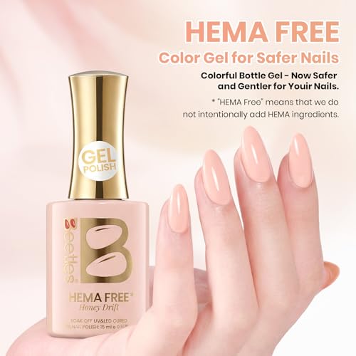 Image of Beetles Coral Pink Gel Polish - Honey Drift Full Size 15ML /0.51Fl Oz, Hema Free Coral Pink Gel Nail Polish, Soak Off UV LED Lamp Bright Holiday Nails Art, Manicure Salon DIY Nails