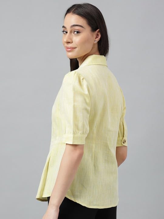 Image of Hancock Women Solid Lapel Collar Regular Fit Formal Shirt