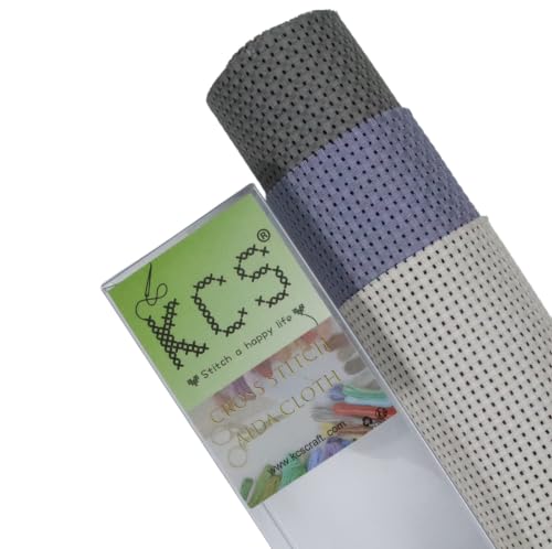 Image of KCS 3 pc of 15 inch x 18 inch(38cmx45cm) 11 Count Cross Stitch Cotton Aida Cloth Needlework Rolled Fabric Box,11CT,Pearl Grey+Light Steel Grey+Medium Grey