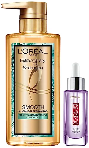 Image of L'Oreal Paris Extraordinary Oil Smooth Shampoo (Paraben & Silicone Free) 440ml& L'Oreal Paris Revitalift 1.5% Hyaluronic Acid Face Serum, 15 Ml