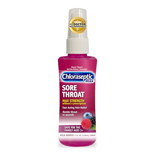 Chloraseptic Sugar-Free Sore Throat Relief Spray, Wild Berry, Spray Soothes Throat Pain in Seconds, 4 Fl Oz